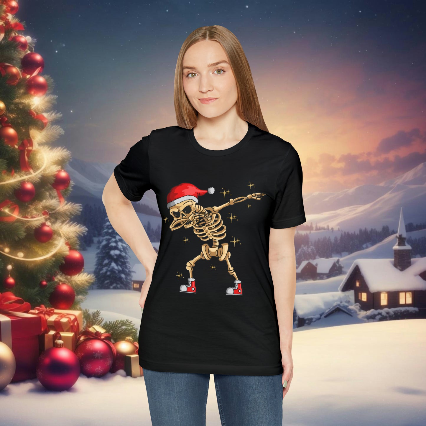 Dabbing Santa Skeleton Unisex Jersey Short Sleeve Tee