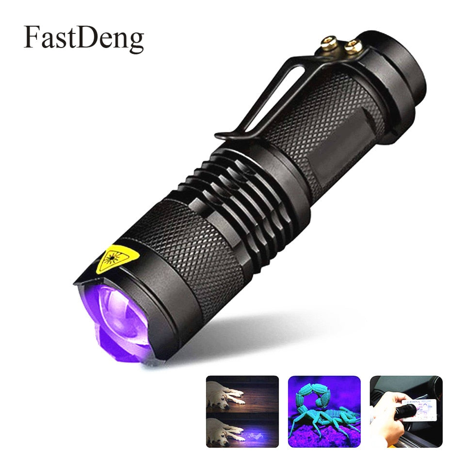 LED UV Flashlight Ultraviolet Torch With Zoom Function Mini UV Black Light Pet Urine Stains Detector Scorpion Hunting - Onset Gadgets