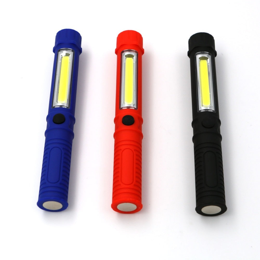 Multifunction COB LED Mini Pen Light Work Inspection LED Flashlight Torch Lamp With the Bottom Magnet and Clip Black/Red/Blue - Onset Gadgets