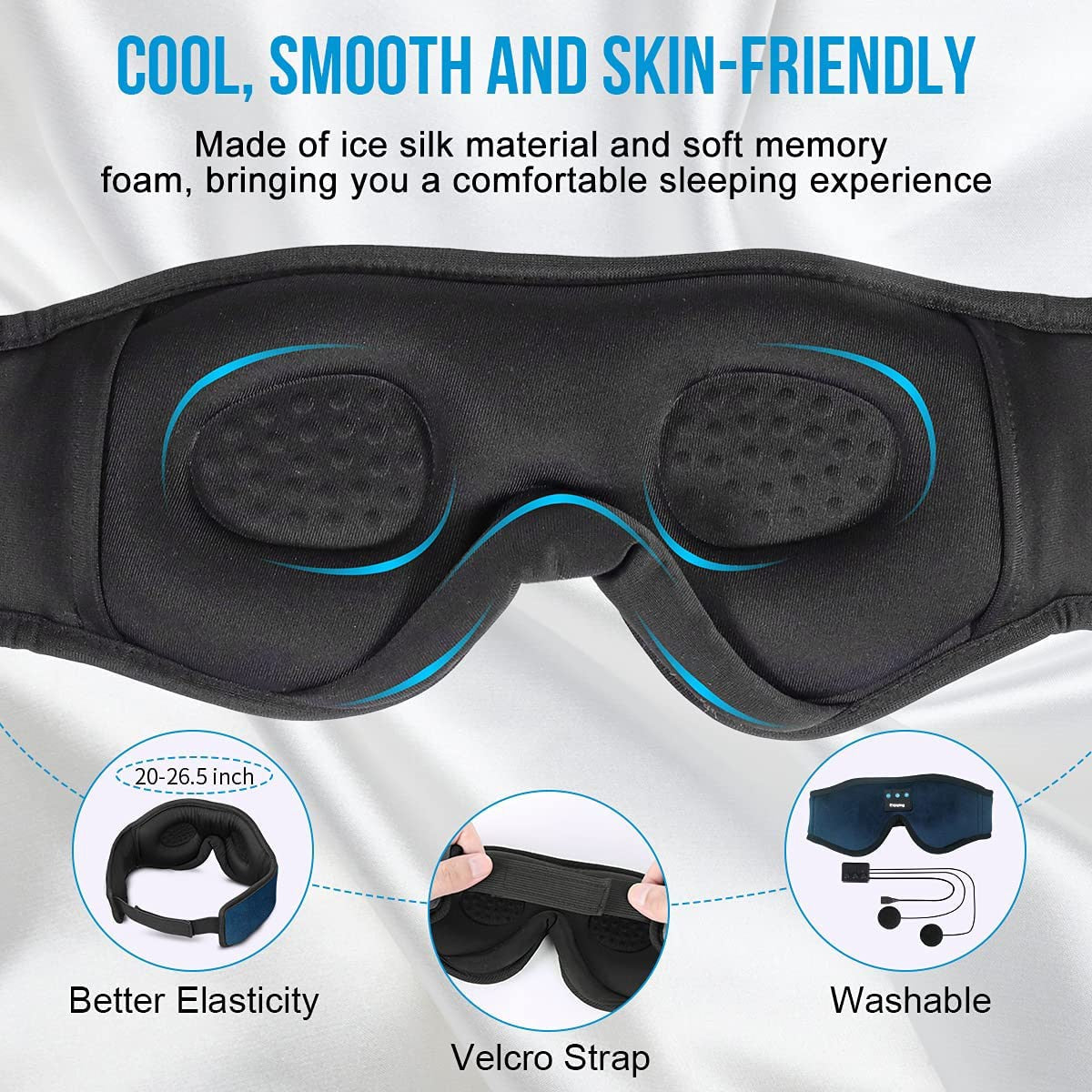 Sleep Headphones 3D Bluetooth 5.0 Headband Wireless Sleep Artifact Breathable Music Eye Mask Earbuds for Side Sleeper Air Travel - Onset Gadgets