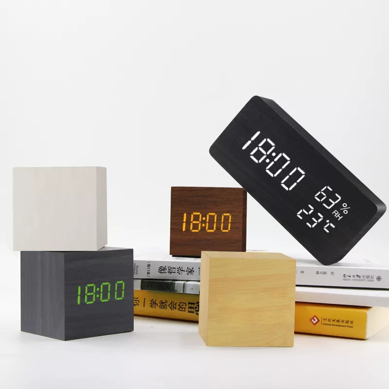 Alarm Clock LED Wooden Watch - Onset Gadgets