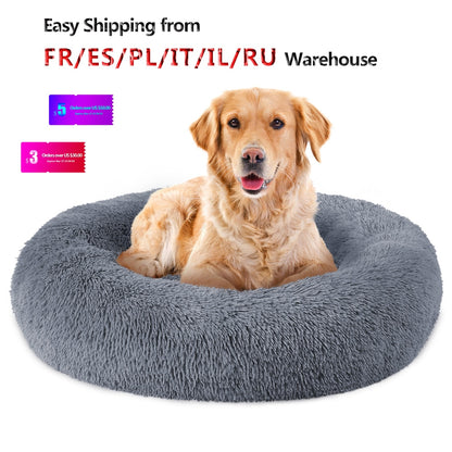 Round Long Plush Dog Beds for Large Dogs Winter Pet Products Cushion Super Soft Fluffy Comfortable Cat Mat Supplies Accessories - Onset Gadgets