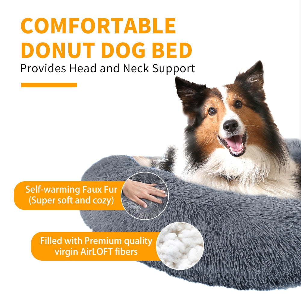 Round Long Plush Dog Beds for Large Dogs Winter Pet Products Cushion Super Soft Fluffy Comfortable Cat Mat Supplies Accessories - Onset Gadgets