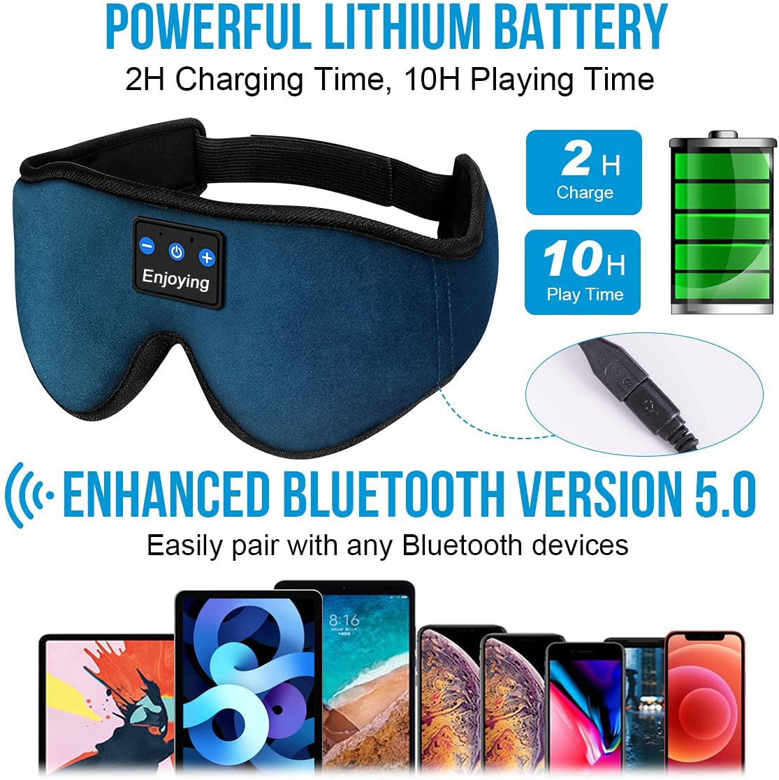 Sleep Headphones 3D Bluetooth 5.0 Headband Wireless Sleep Artifact Breathable Music Eye Mask Earbuds for Side Sleeper Air Travel - Onset Gadgets