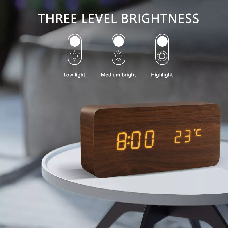 Alarm Clock LED Wooden Watch - Onset Gadgets